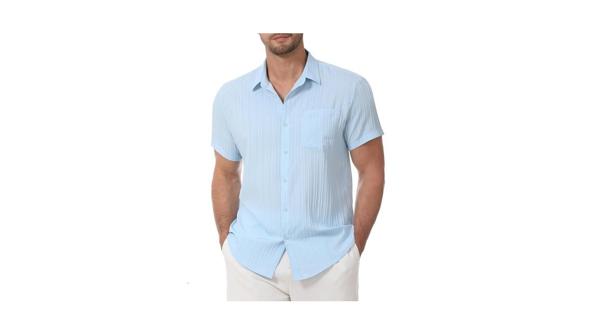 Zyvrenix Mens Casual Short Sleeve Button Down Textured Shirts Light