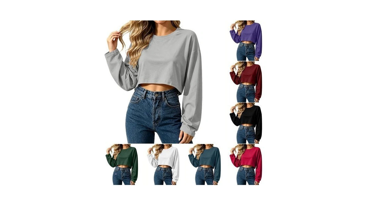 Y2k Cropped Sweatshirts For Women Crewneck Long Sleeve Streetwear Tops