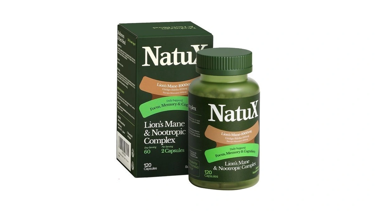 Natux Lion's Mane Supplement Memory Focus Clarity Support Capsules -