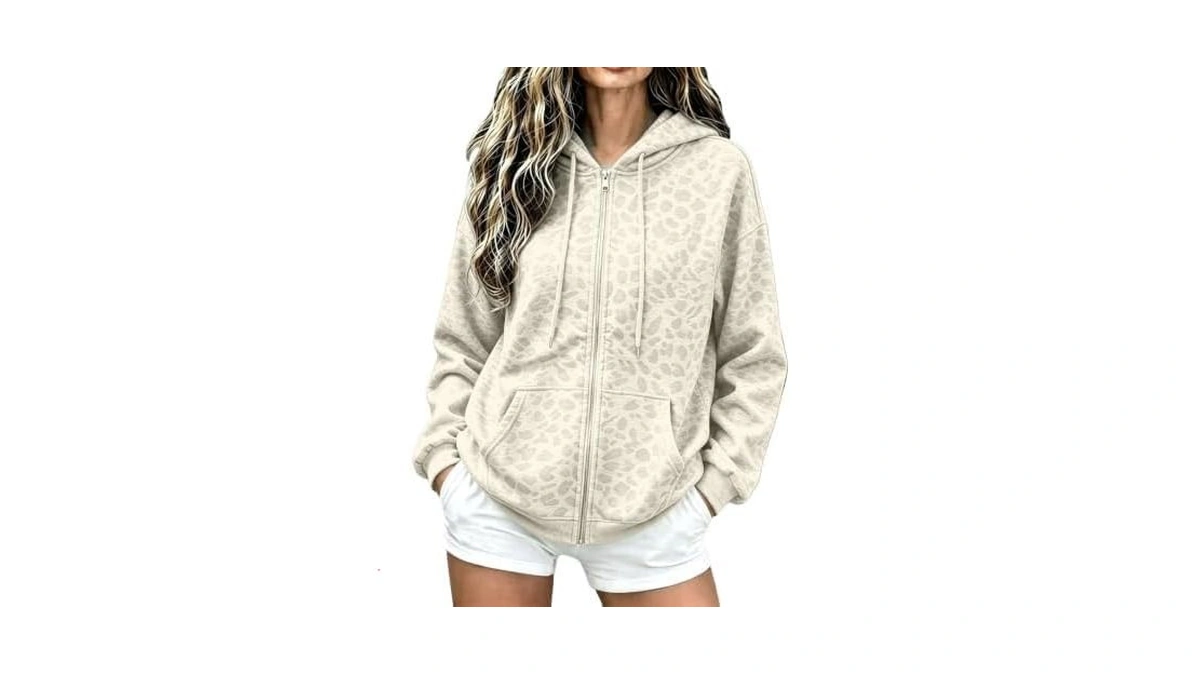 Womens Zip Up Hoodie Y2k Oversized Comfy Fleece Cheetah Print