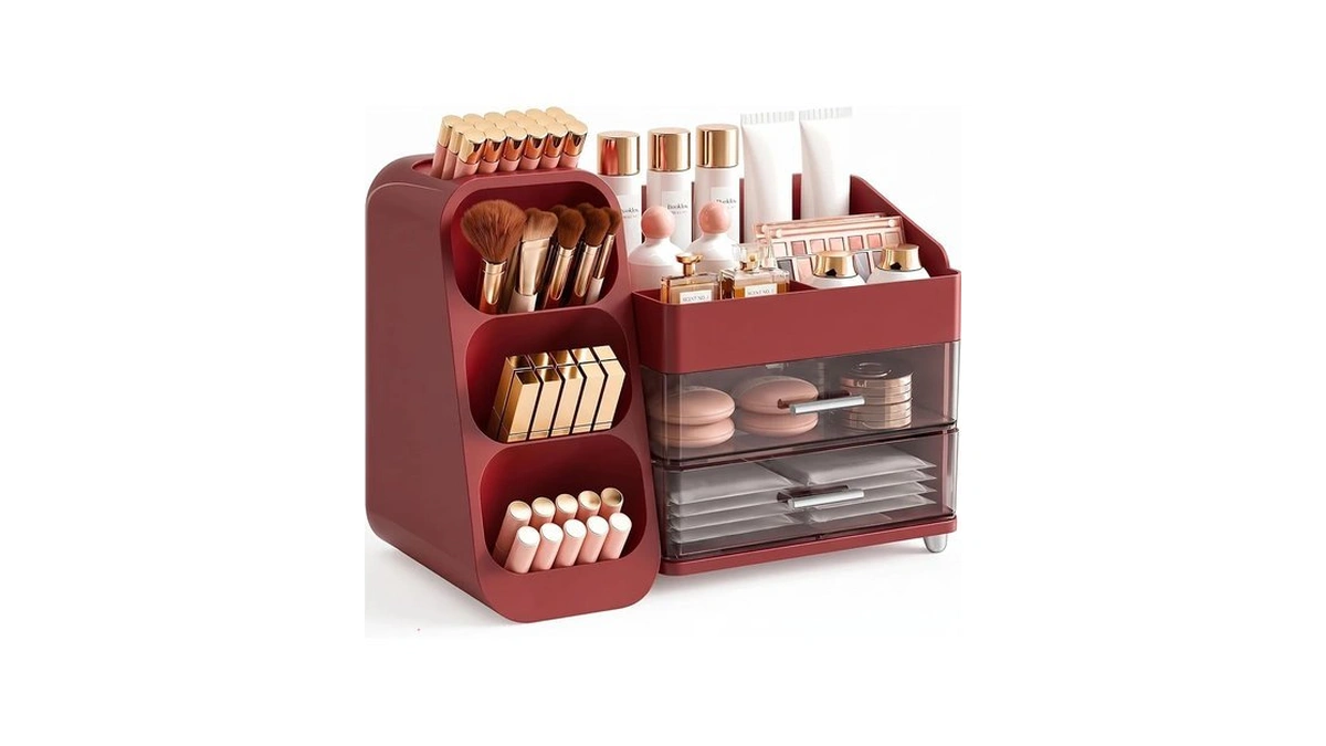 Booklov Large Makeup Organizer For Vanity Countertop, Red