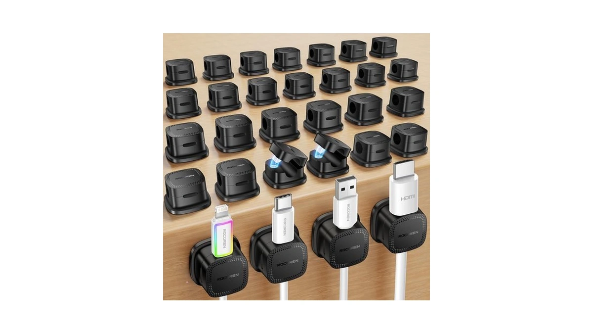 Rocoren 30-pack Magnetic Adjustable Cable Clips Cord Organizer