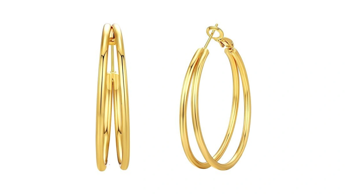 Gelanmeng Big Hoop Earrings For Women 14k Gold Plated 925