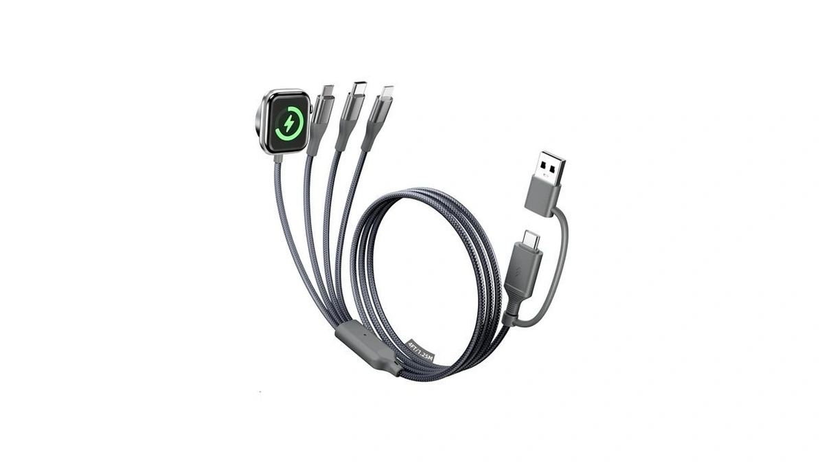 A-pce 4-in-2 Multi Charging Cable With Smartwatch Charging, Grey-4ft