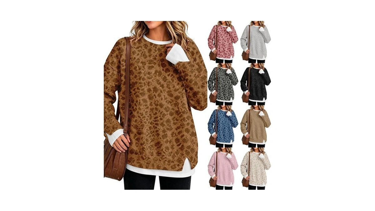 Crewneck Sweatshirts Women Leopard Print Y2k Fall Clothing For Women