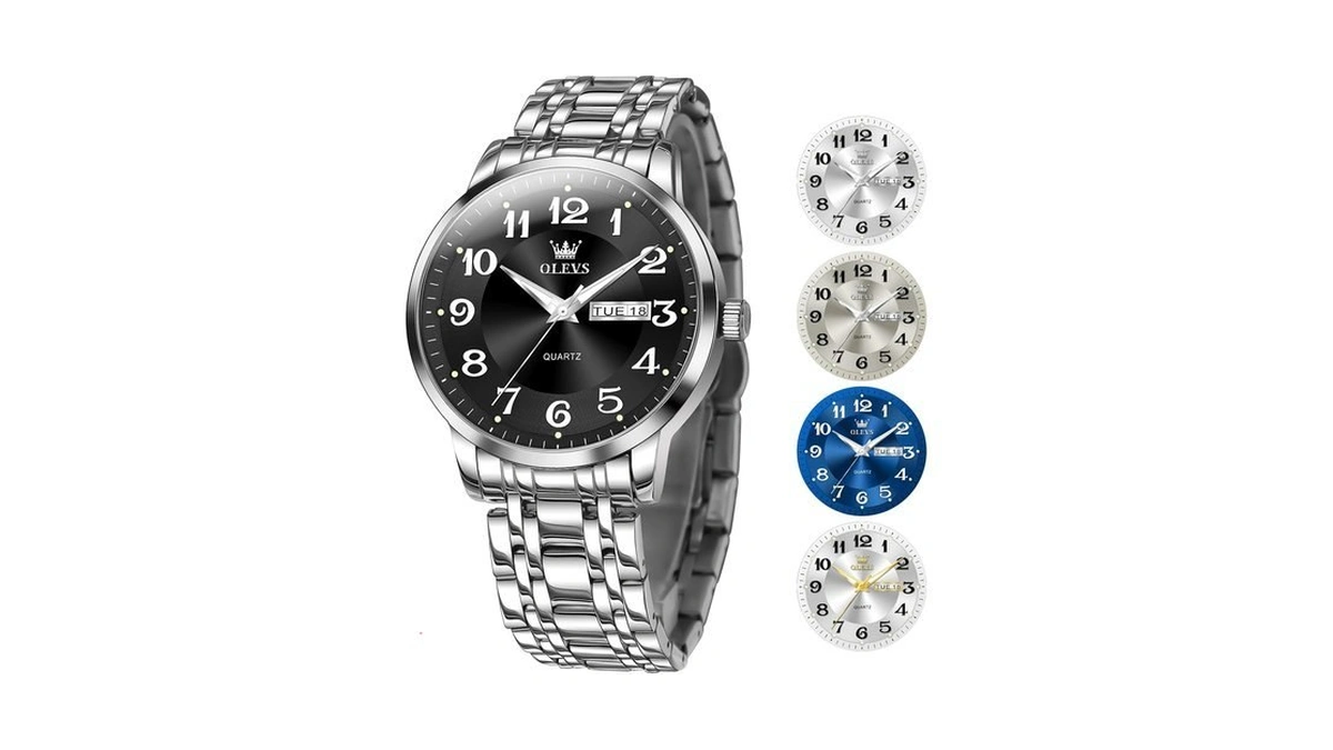 Olevs Men's Black Watch Large Numbers Business Watch For Men