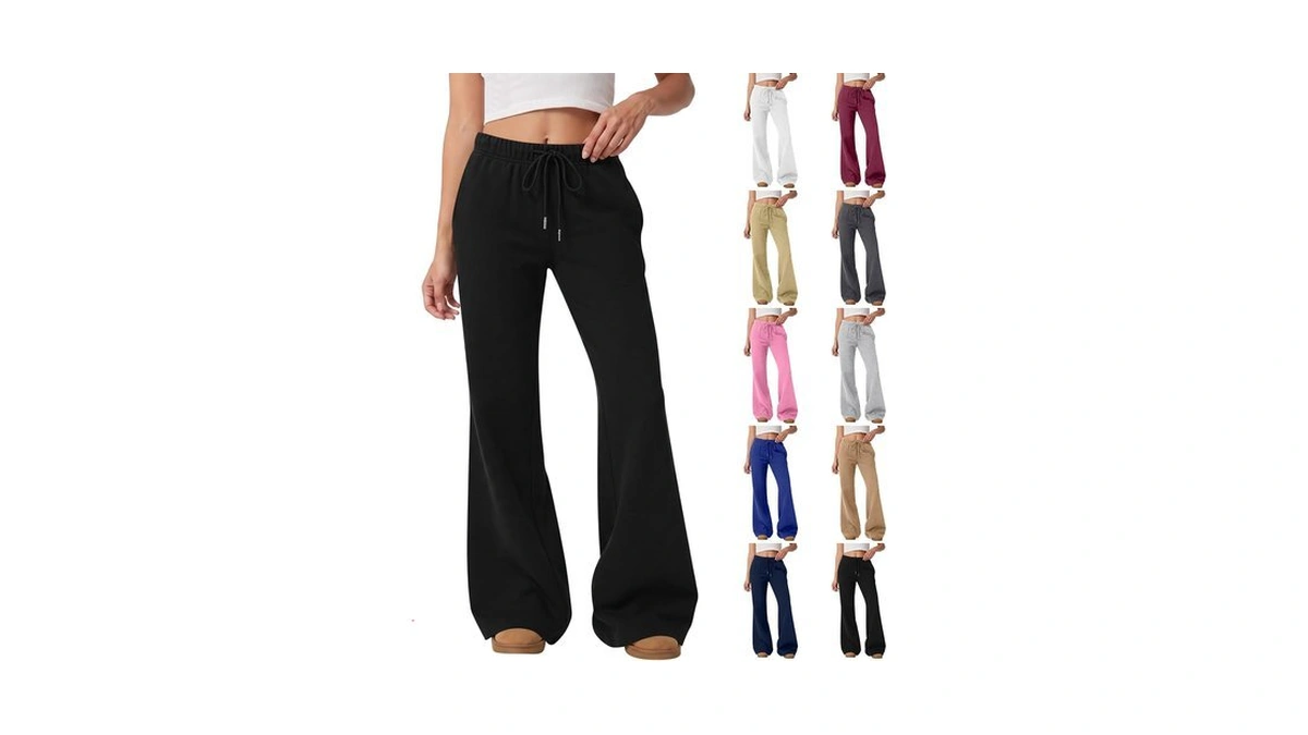 Womens Sweatpants Flared Loose Bell Bottoms Drawstring High Waisted Pants