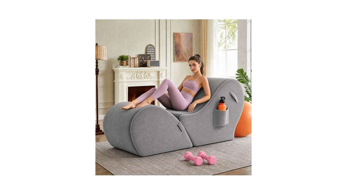 2-in-1 Yoga Chaise Sofa, Convertible Heart Shape For Stretching &