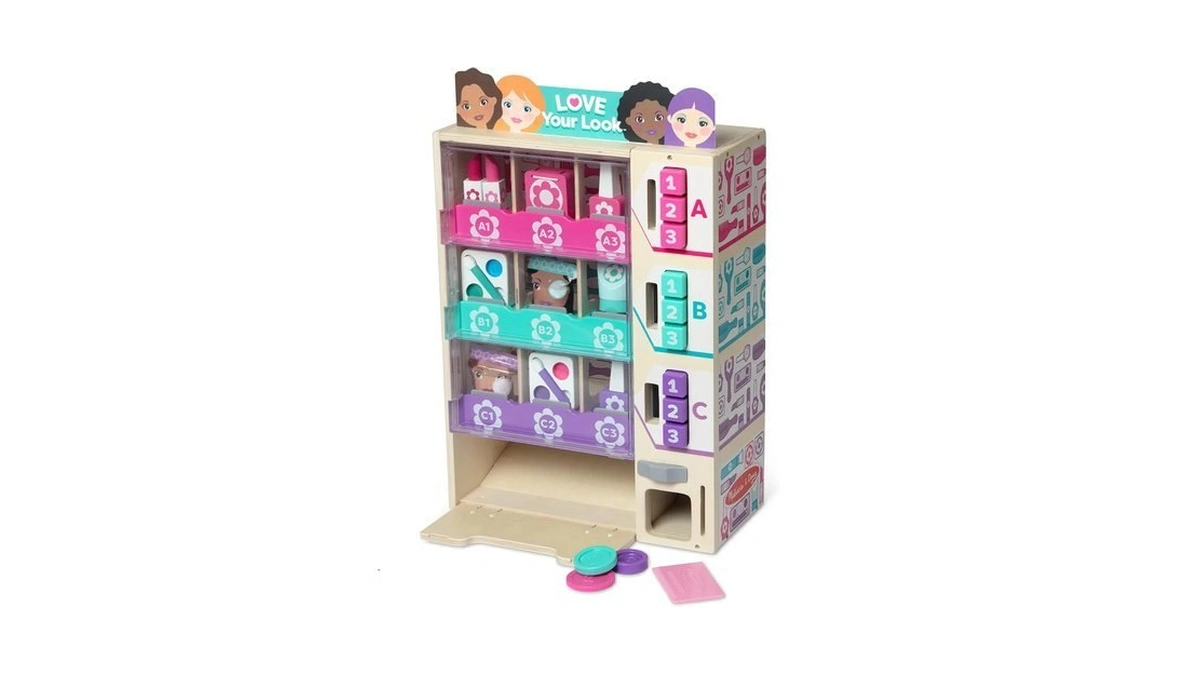 Melissa & Doug Beauty Kiosk Wooden Vending Machine Salon Play