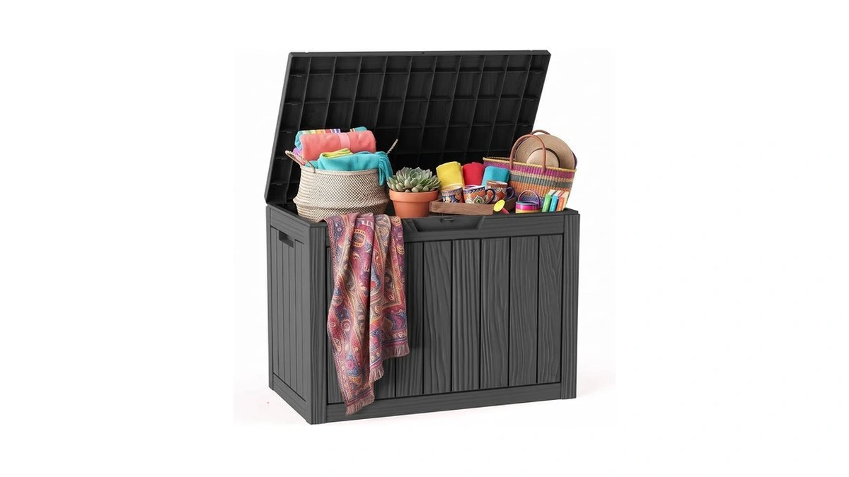 Gymhill 60 Gallon Outdoor Storage Box, Waterproof Deck Box, Black