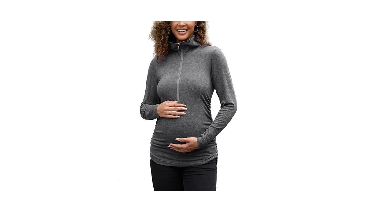 Novachic Women's Maternity Shirt Long Sleeve Half Zip Pullover Lapel