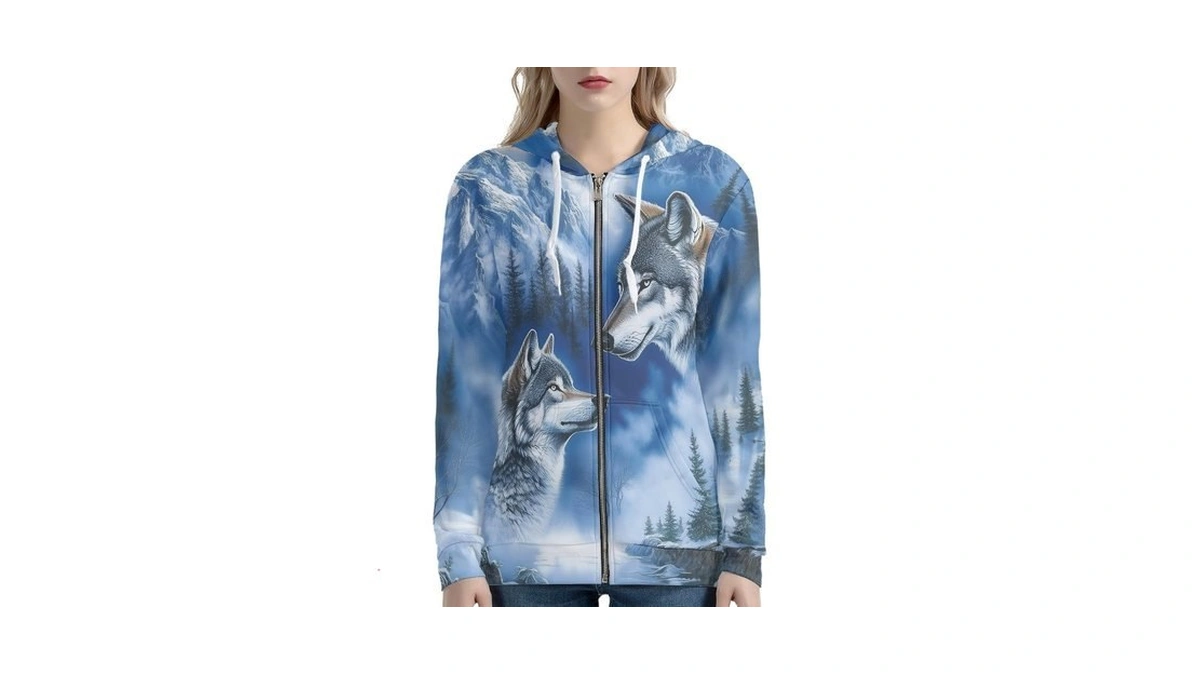 Tofrimade Wolf Printed Womens Zip Up Hoodies Long Sleeve Sport