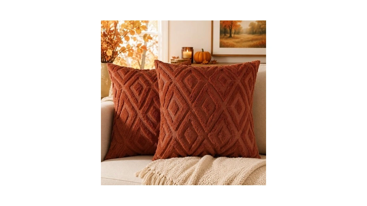 Decoruhome Fall Faux Fur Rust Throw Pillow Covers 18x18 Set