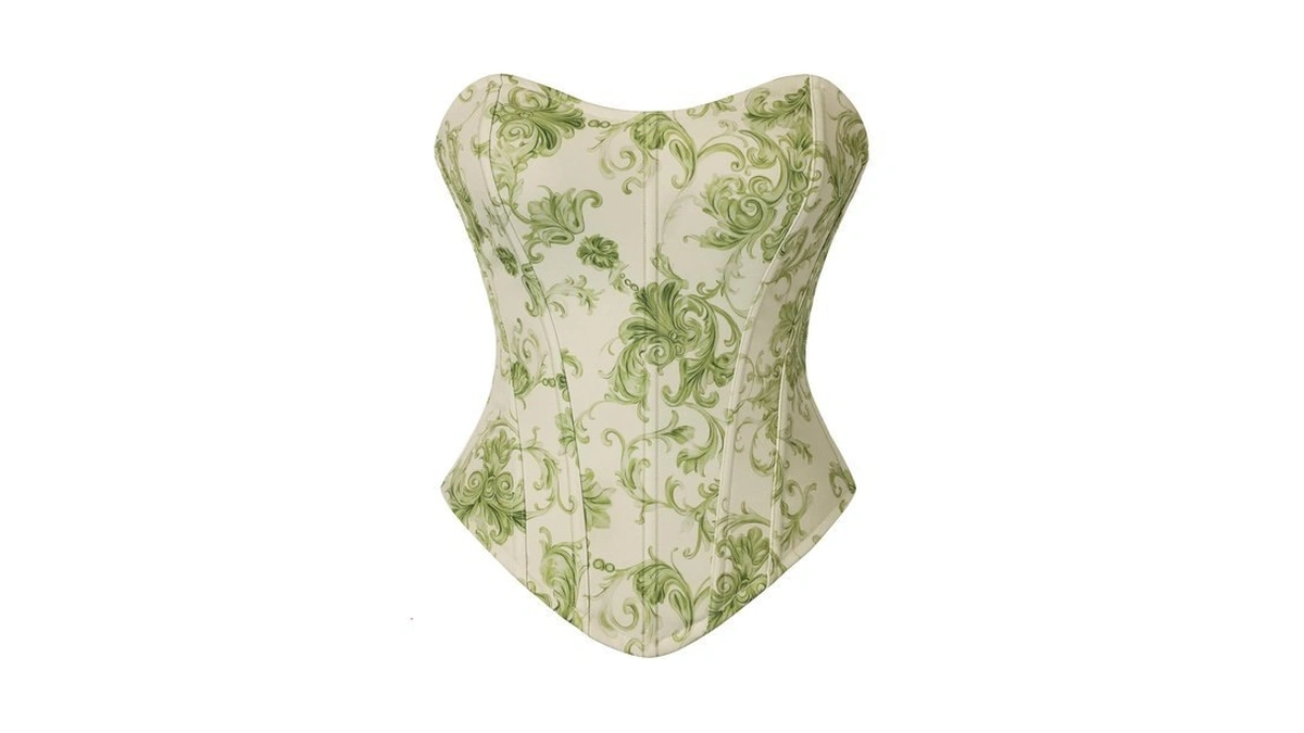 Corset Tops For Women Renaissance Strapless Floral Bustier Green 14
