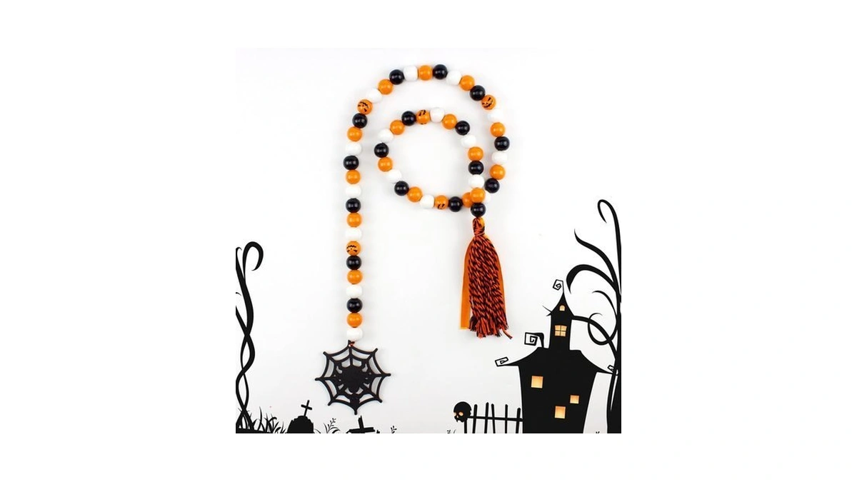Oeyliz Halloween Tray Decor Wooden Bead Garland