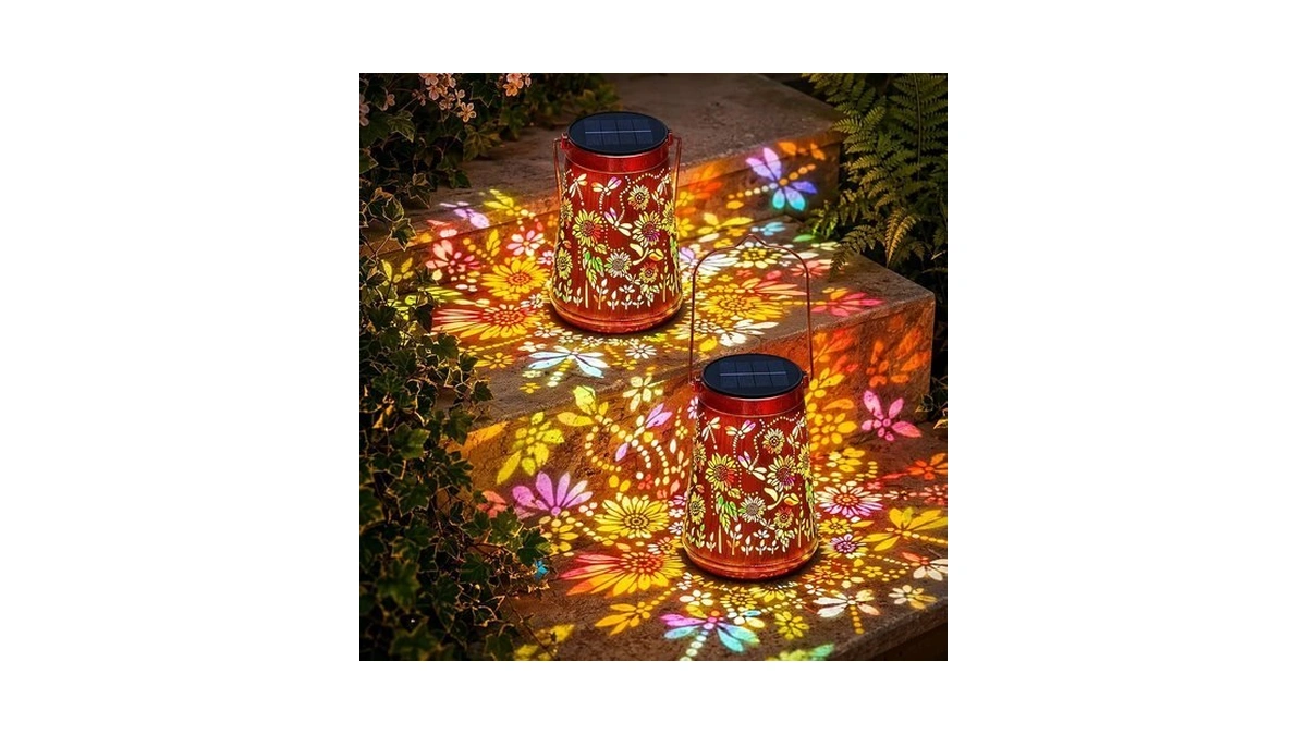 Bucasa 2 Pack Sunflower Solar Lanterns Outdoor Solar Lights