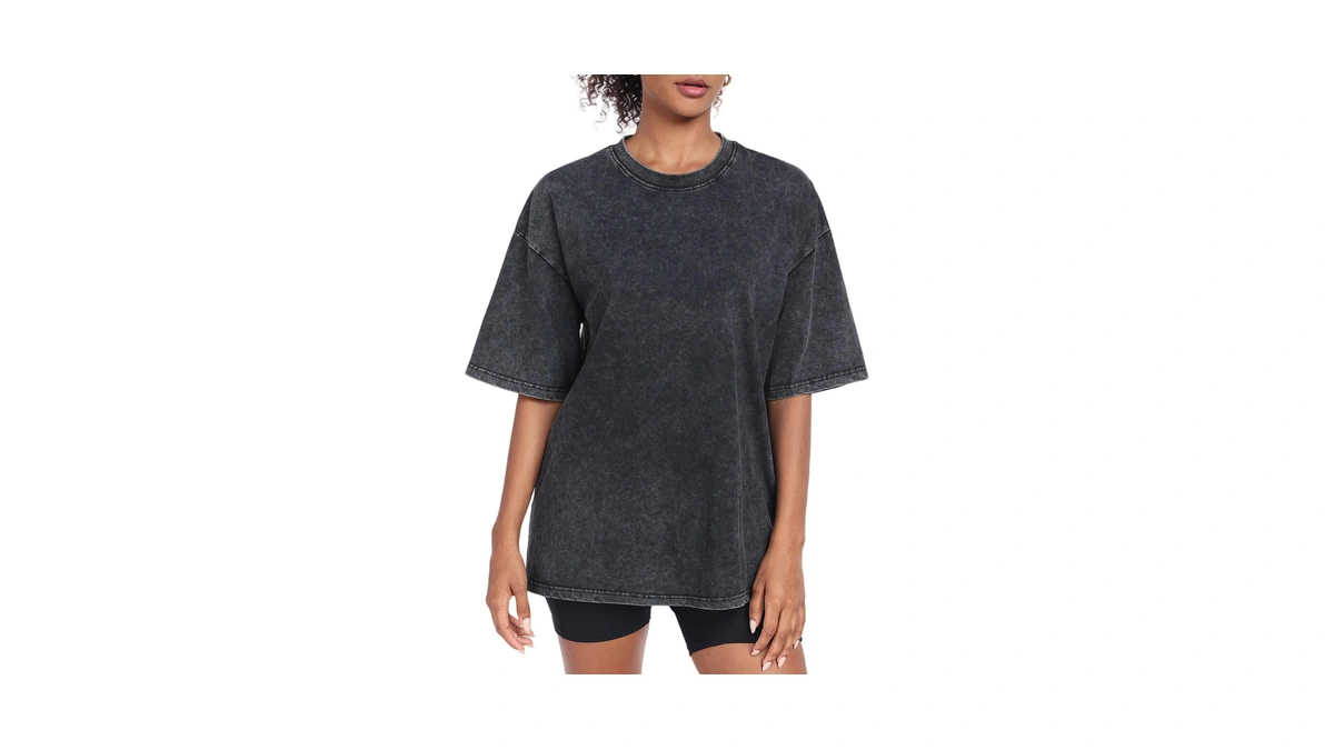 Womens Washed Vintage Oversized T-shirt Baggy Workout Tops Short Sleeve