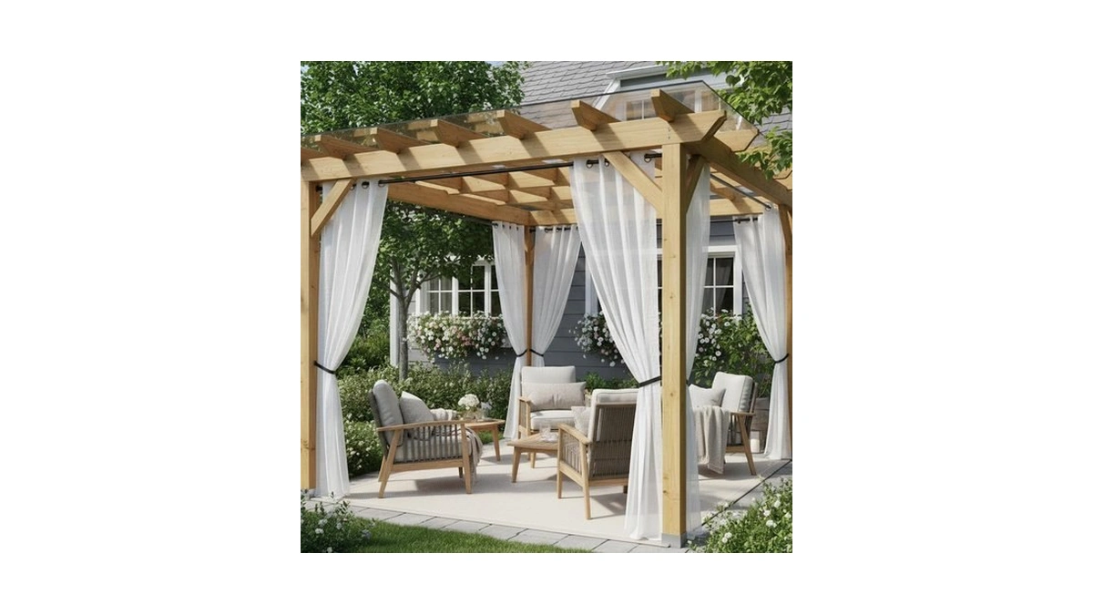 Semi Voile White Sheer Outdoor Curtains For P...