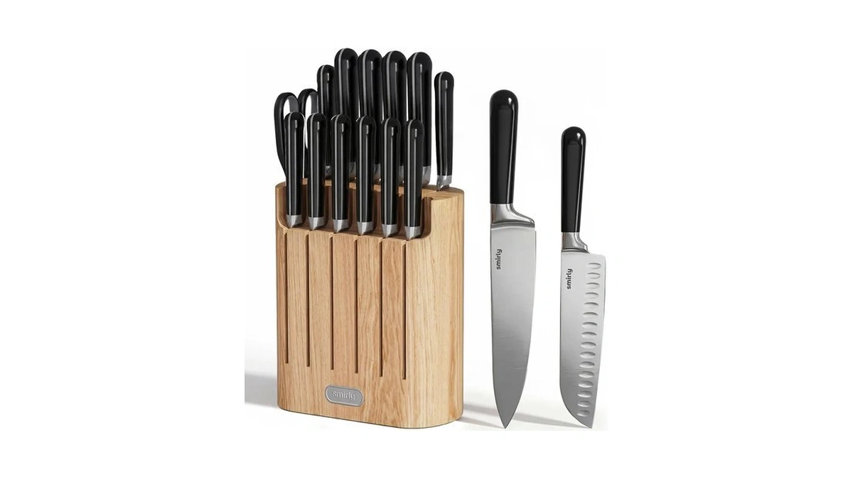 Smirly 14-piece Kitchen Knife Set With Block, Razor-sharp, Black