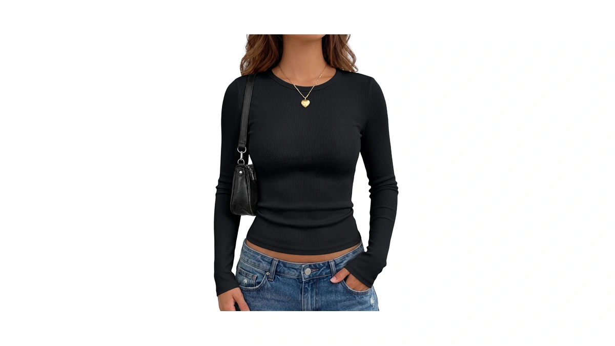 Automet Women's Ribbed Long Sleeve Shirts Basic Top For Fall