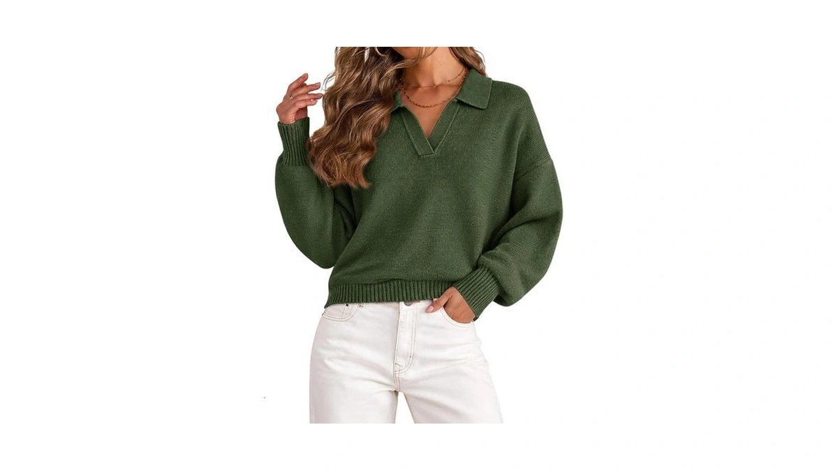 Lazysmile Women's Oversized Polo V Neck Knit Sweater Fall Outfits