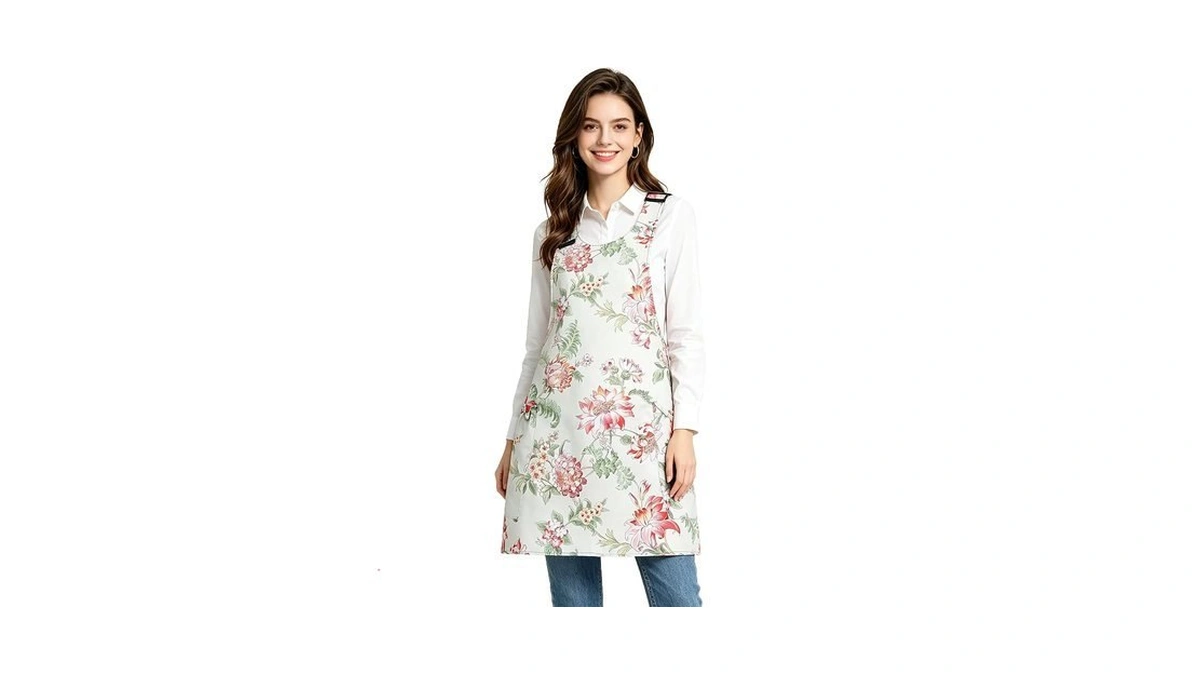 Missowl Cross Back Apron For Women Canvas Adjustable With 2