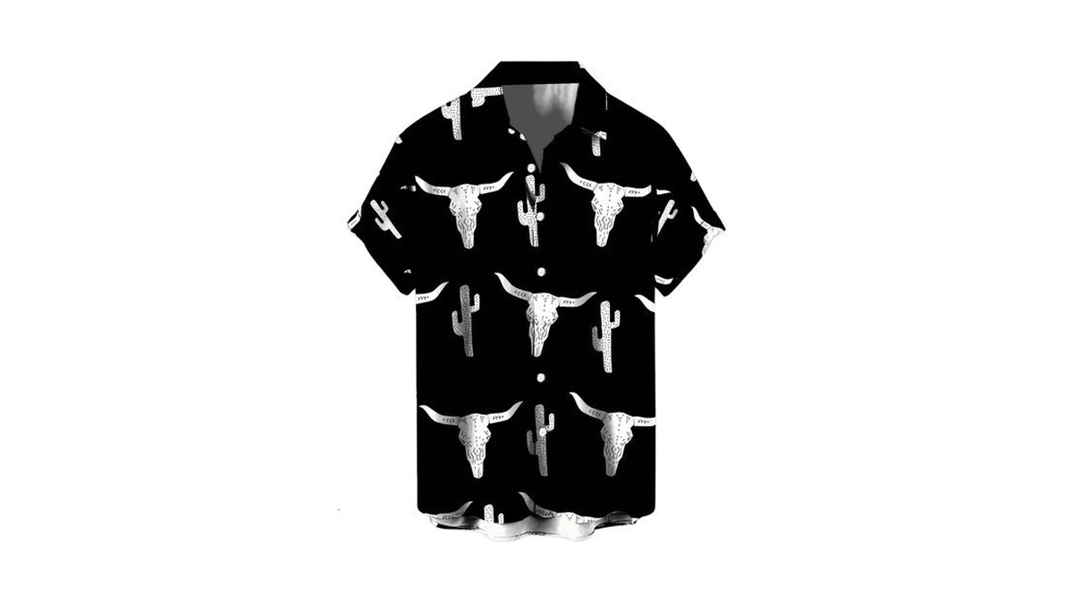 Vipwolf Men's Cow Graphic Button Up Shirts Short Sleeve Collared