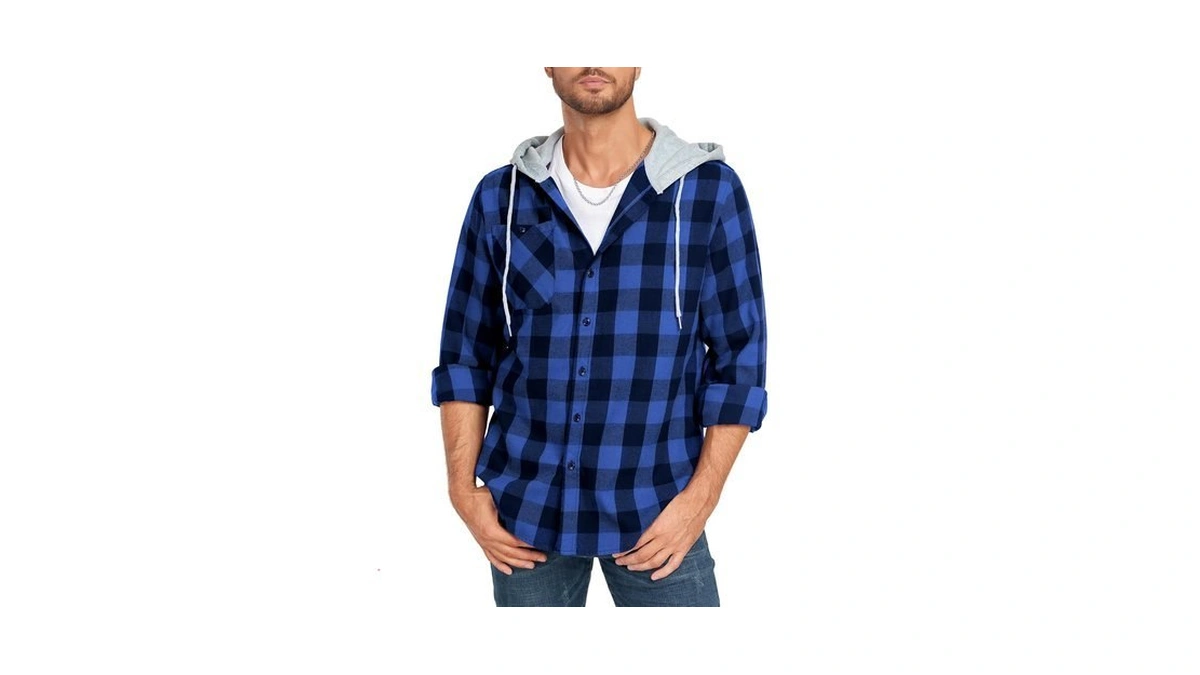 Ceoutdoor Men's Hooded Flannel Long Sleeve Shirt Casual Flannel Shacket
