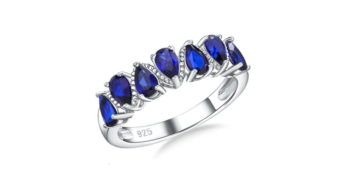Randes Sapphire Rings For Women Sterling Silver 7 Stone Half