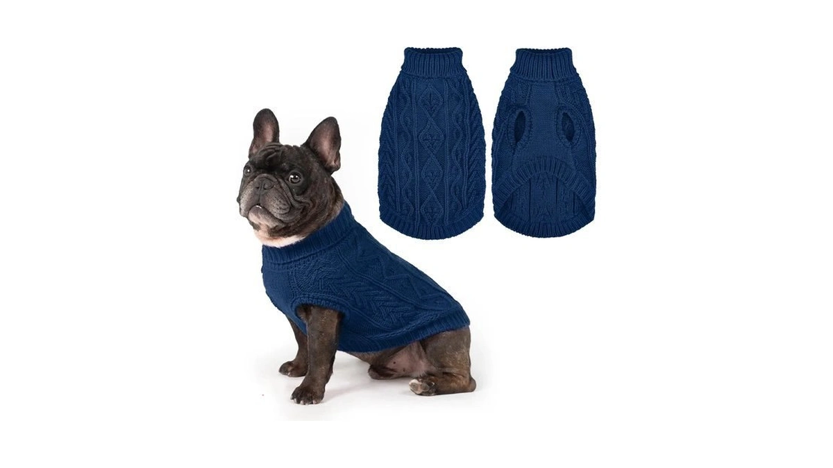 Pupteck Dog Sweater, Turtleneck Warm Knitted Pullover Coat, Thick Cable