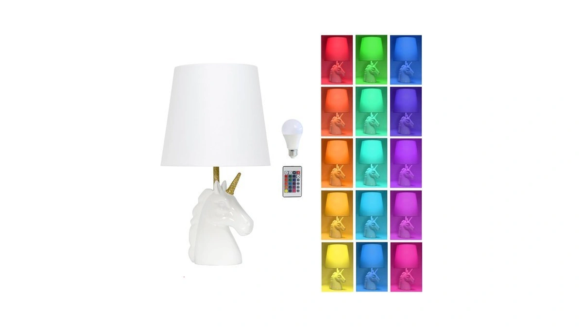 Simple Designs Lt1078-wht-cclb 15.5" Sparkling Gold And White Unicorn Table