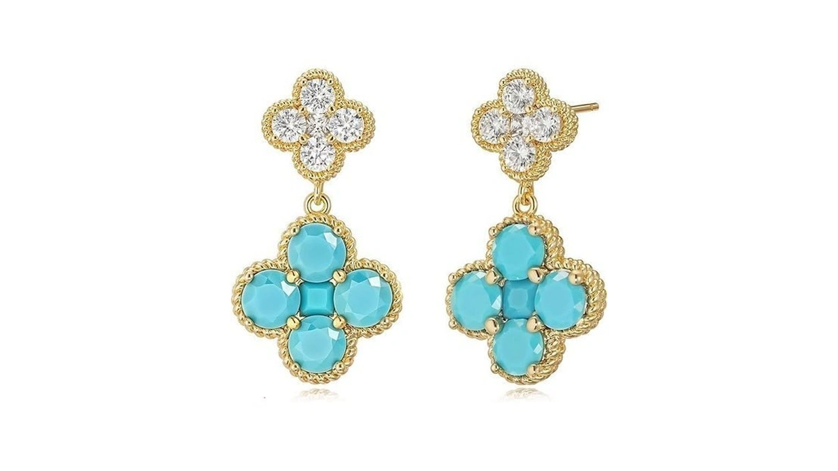 14k Gold Earrings For Women October Birthstone Dangle Clover Earrings