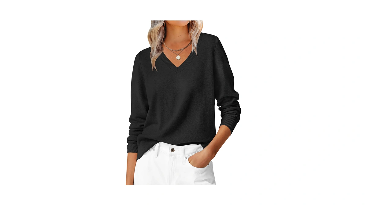 Anrabess Womenβs Fall Long Sleeve V Neck Lightweight Sweaters Top