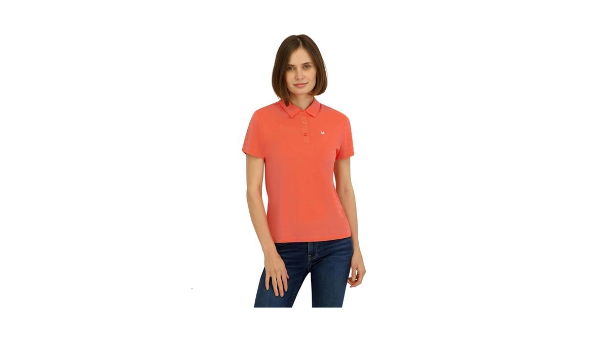 Spyder Womens Jacquard Stripe Short Sleeve Polo Top, Peach Bud,
