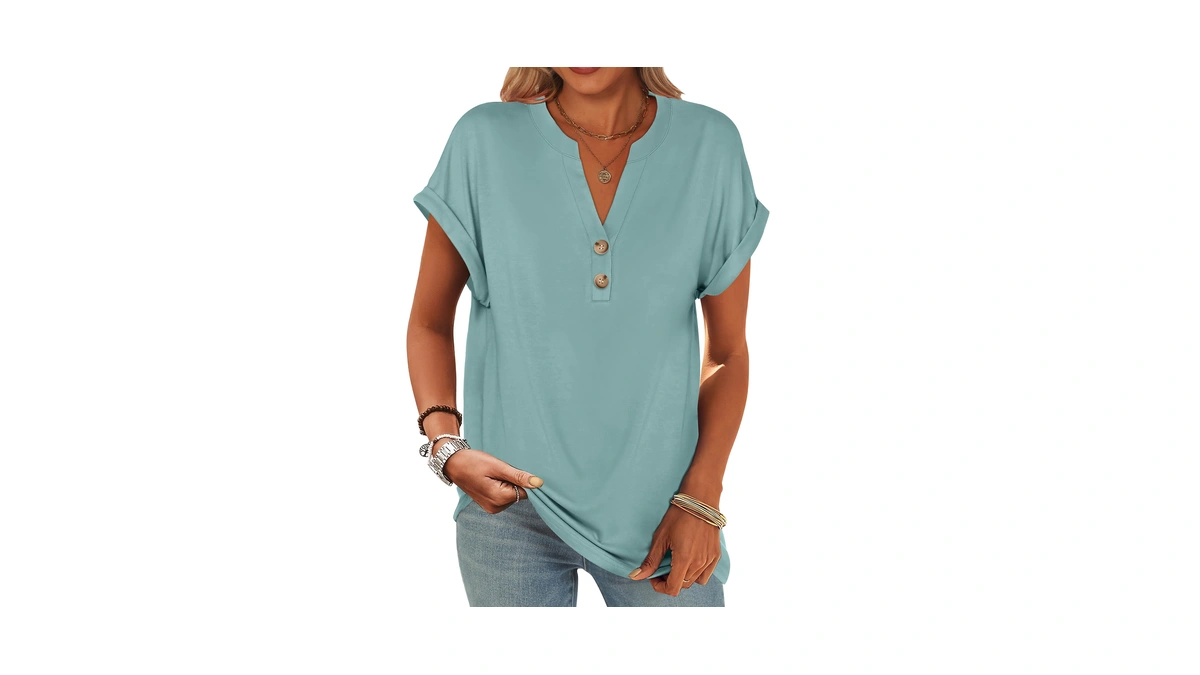 Anrabess Womens Short Sleeve Henley Tops Summer Shirts Dressy Casual