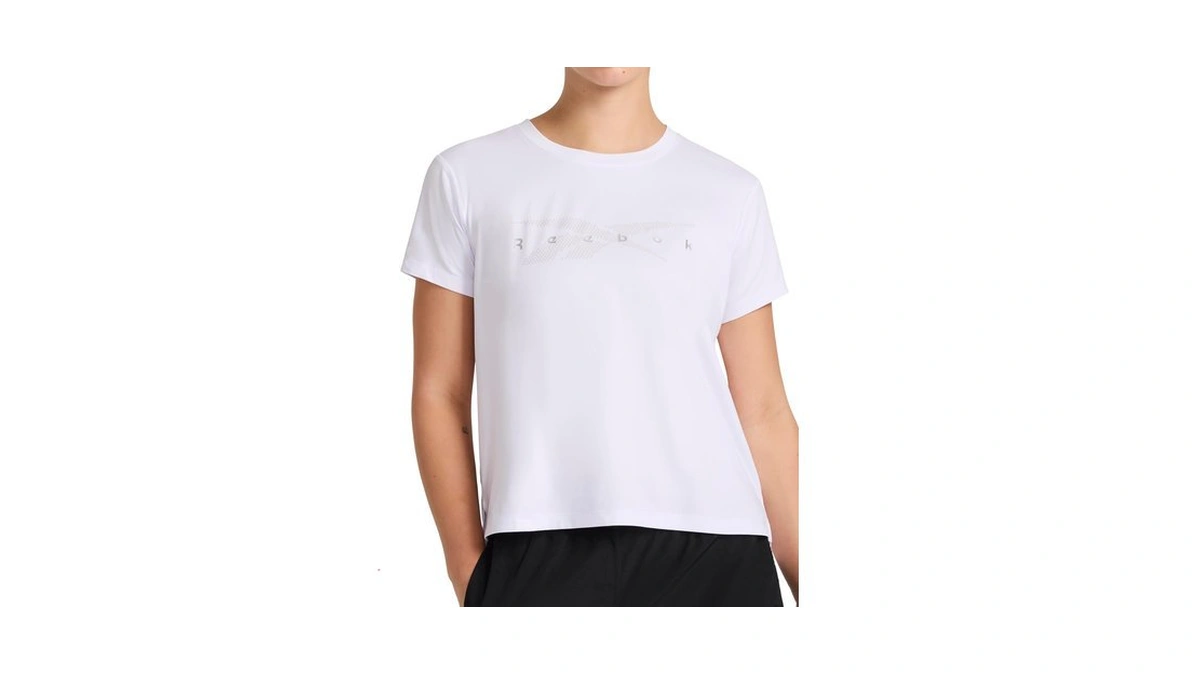 Reebok Women’s Dotted Graphic Crewneck T-shirt, Standard Fit, Lightweight Stretch