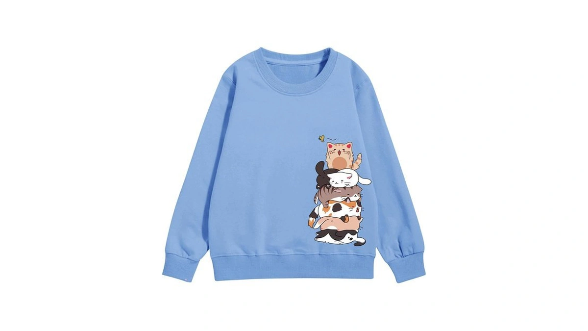 Tuislay Cute Cat Graphic Sweatshirt For Girls Kawaii Cartoon Sweatshirts