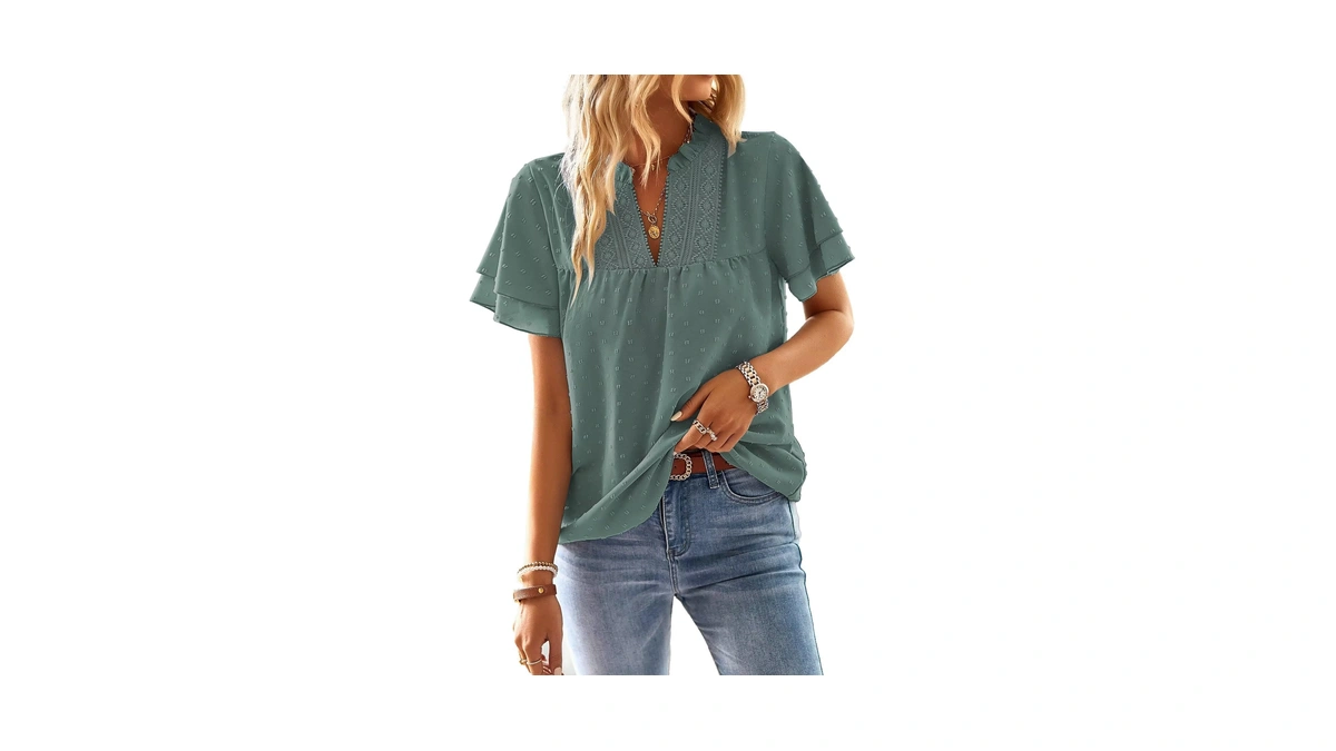 Falechay Womens Tops Boho Neck Short Sleeve B...