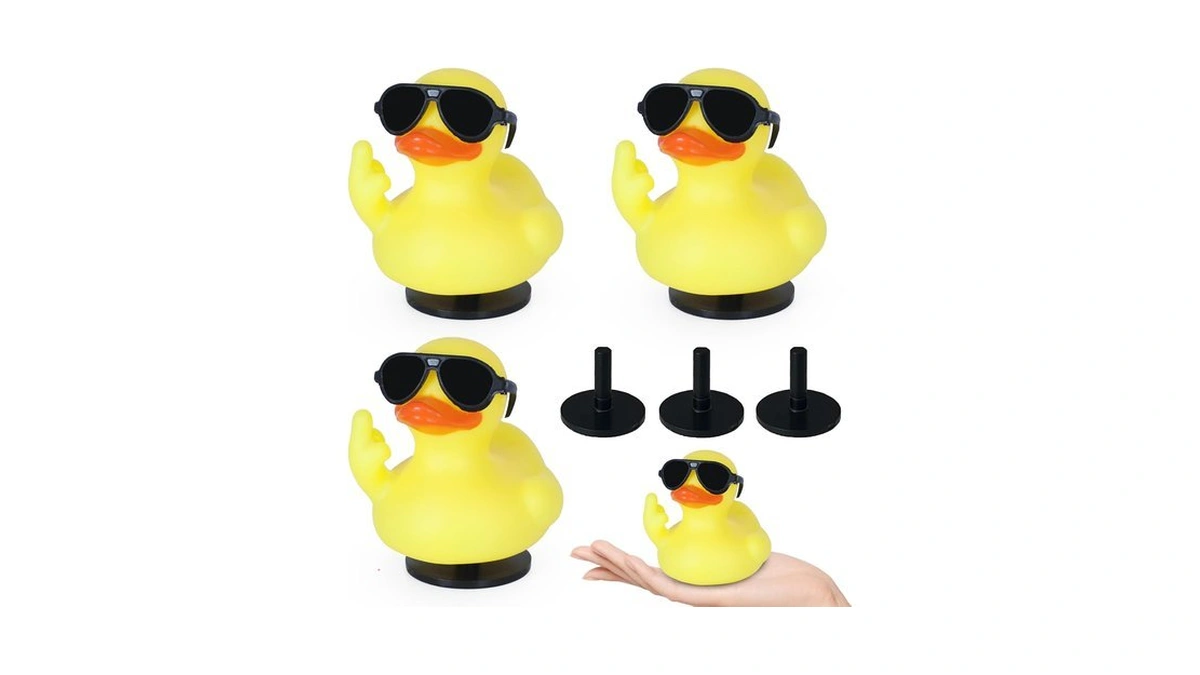 Fineed 3pcs Rubber Duck Car Decor With 3 Black Sunglasses