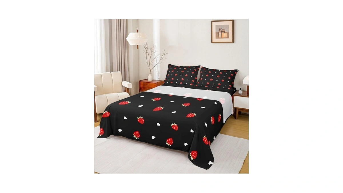 Feelyou Strawberry Bed Sheet Set For Kids Girls Kawaii Strawberry