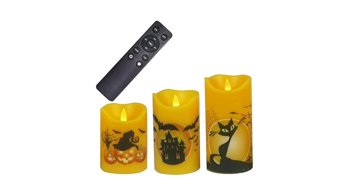 Orange Halloween Battery Operated Flameless Led Candles Remote Timer 3