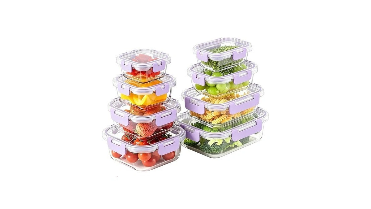 8 Pack Glass Food Storage Containers With Snap Locking Lids