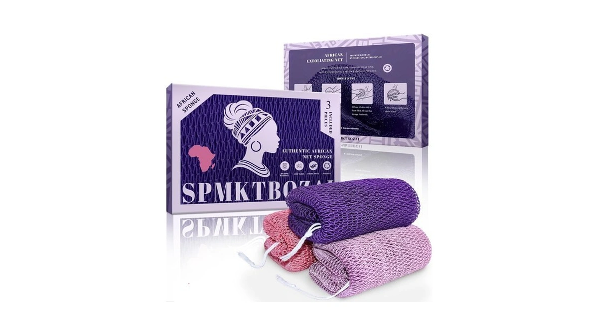 Spmktbozai 3 Pack African Net Sponge Authentic, Exfoliating Body Scrubber