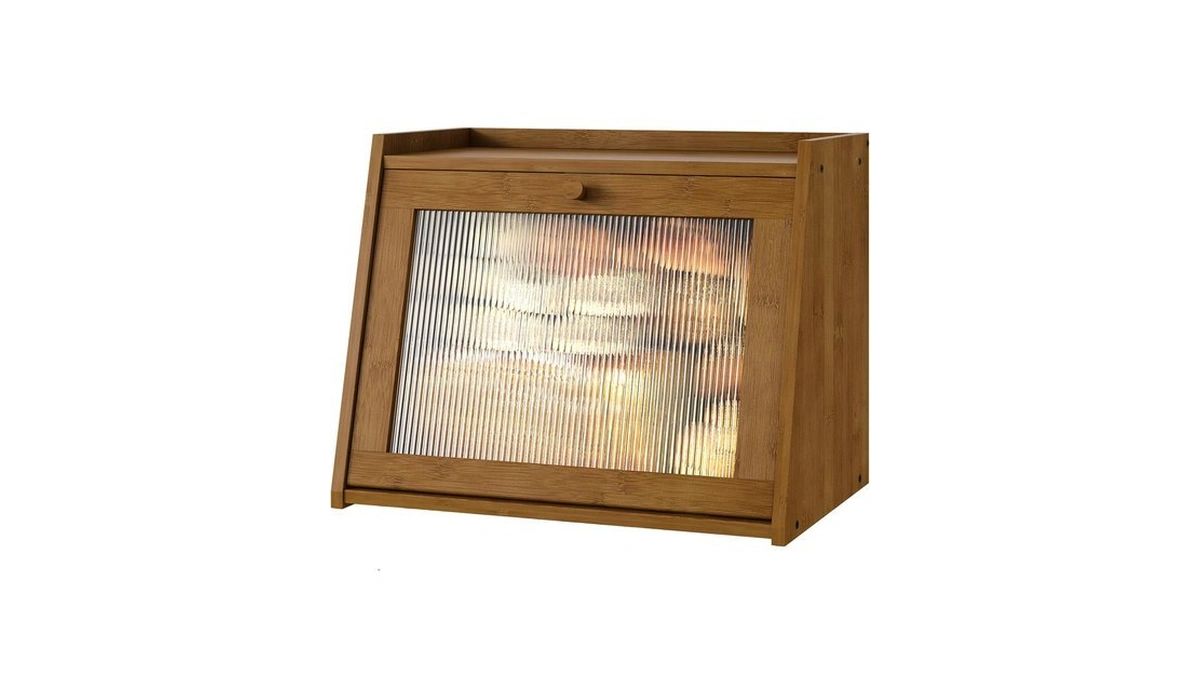 Kiplant Large Bread Box For Kitchen Counter, Brown Bamboo Bread