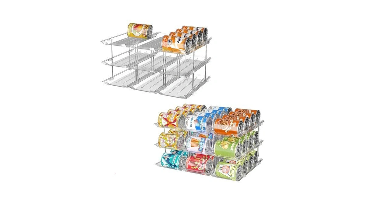 Can Organizer For Pantry, 3 Tier Stackable Rolling Can Storage