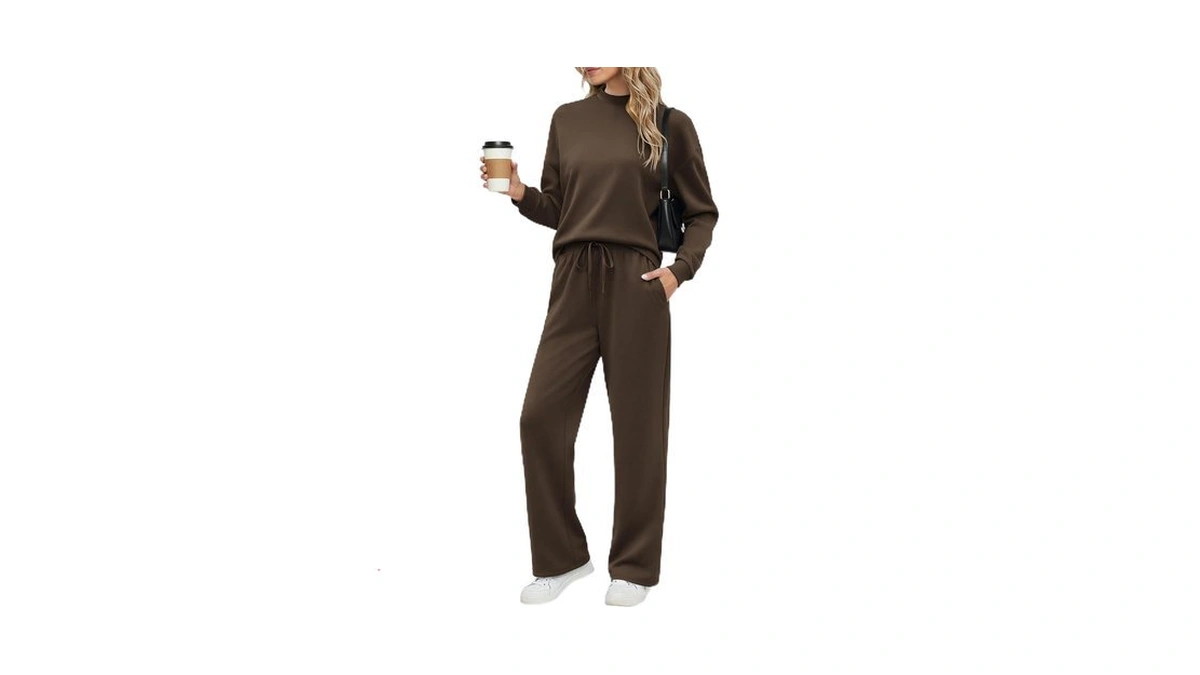 Ekouaer Two Piece Sets For Women Mock Neck Lounge Sets