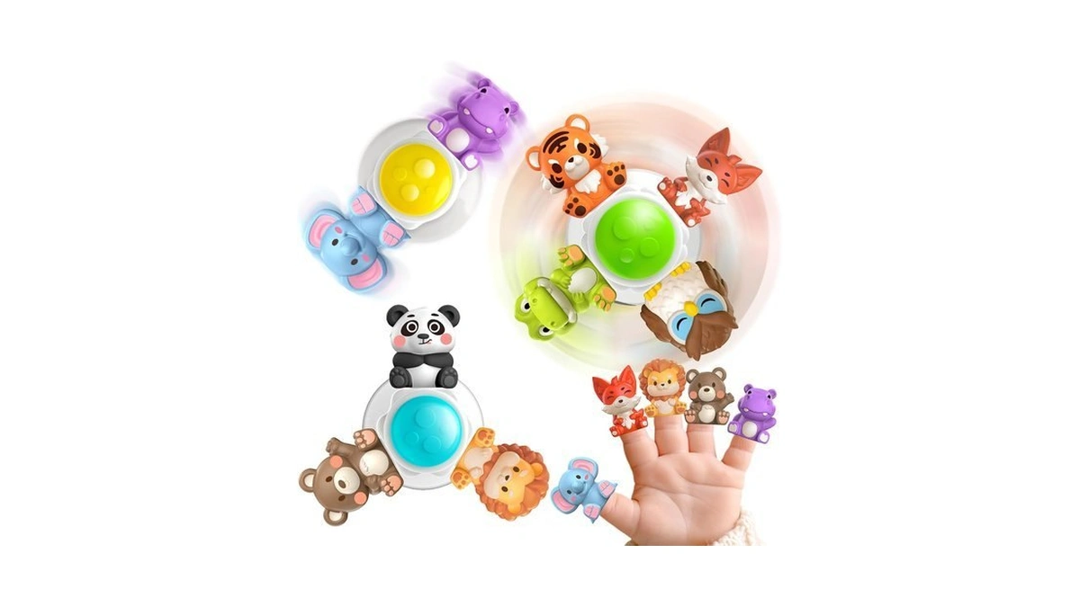 Karmount 3pcs Cute Safari Animals Suction Spinner Toys For Babies