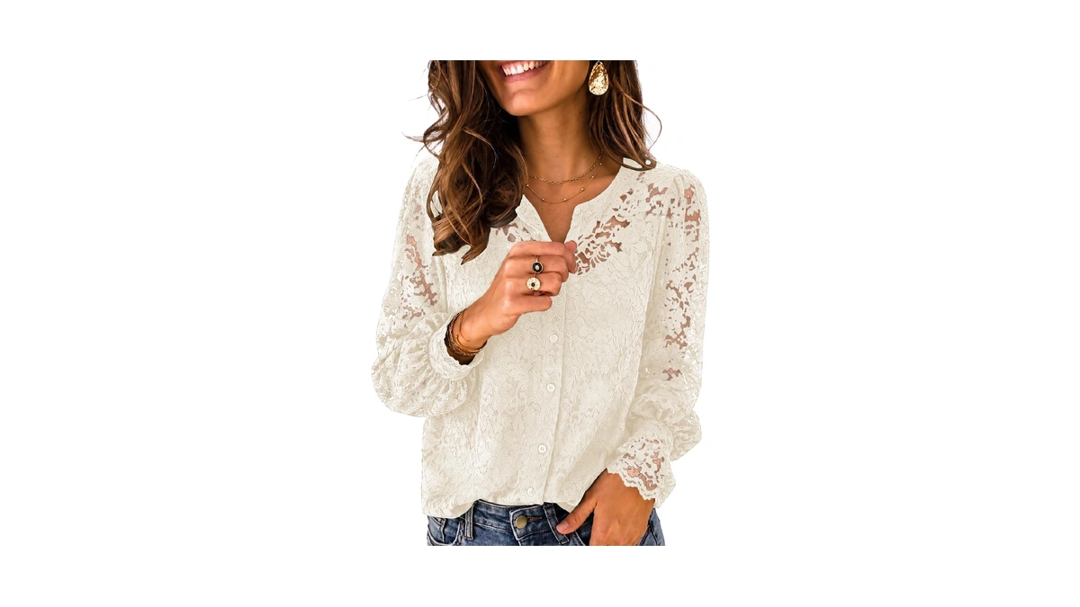 Zeagoo Womens Lace Elegant Dressy Blouses Long Sleeve Button Down