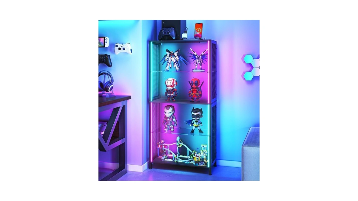 Display Case With Rgb Lights & Metal Mesh Design, 4-tier