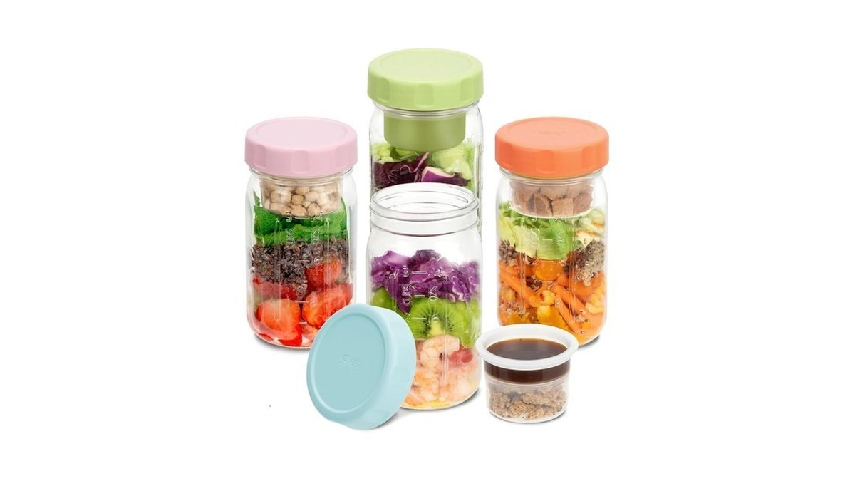 Soligt 4 Pack Glass Salad Jars With Lids Meal Prep,